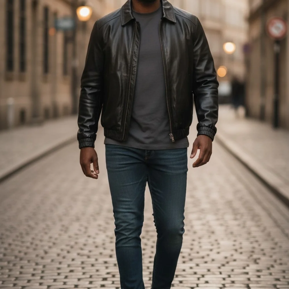Bill Blass Black Lambskin Leather Bomber Jacket